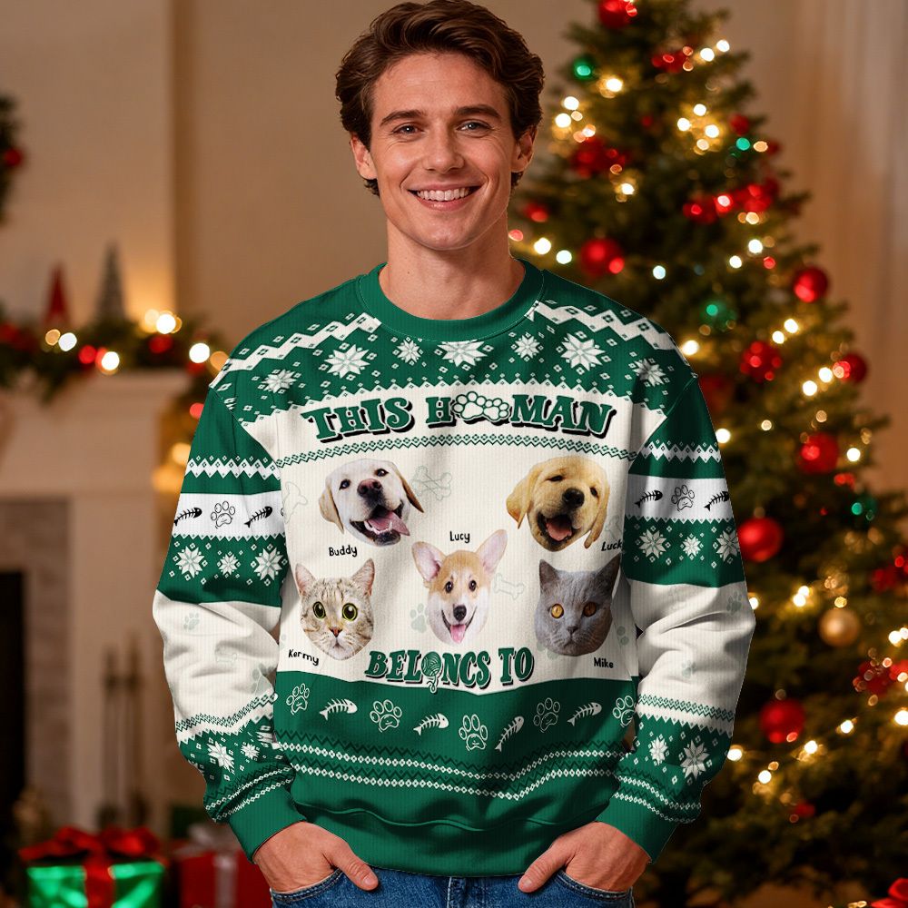 Custom Face Round Neck Hoodie Personalized Custom Photo Christmas Gifts For Family Cute Pet Face Sweater Xmas Leds Unisex Hoodies - MyPhotoSocksAu