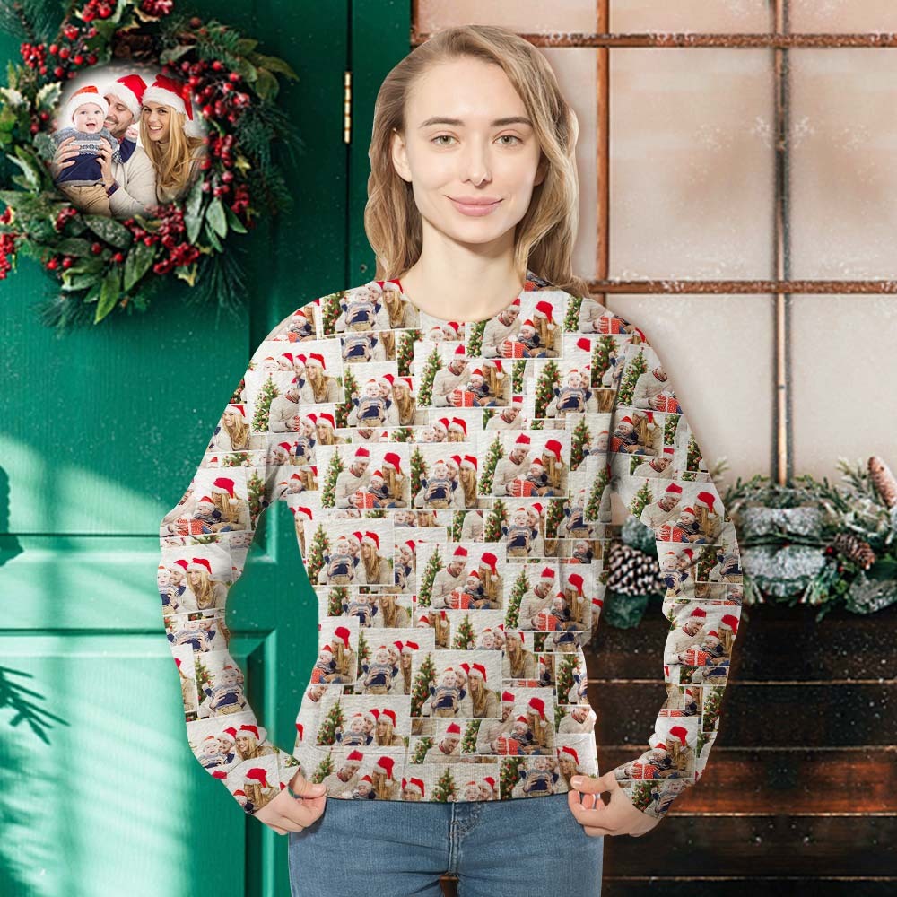 Custom Photo Unisex Christmas Sweatshirt Casual Printed Family Photo Personalized Crewneck Shirt - My Photo Socks AU