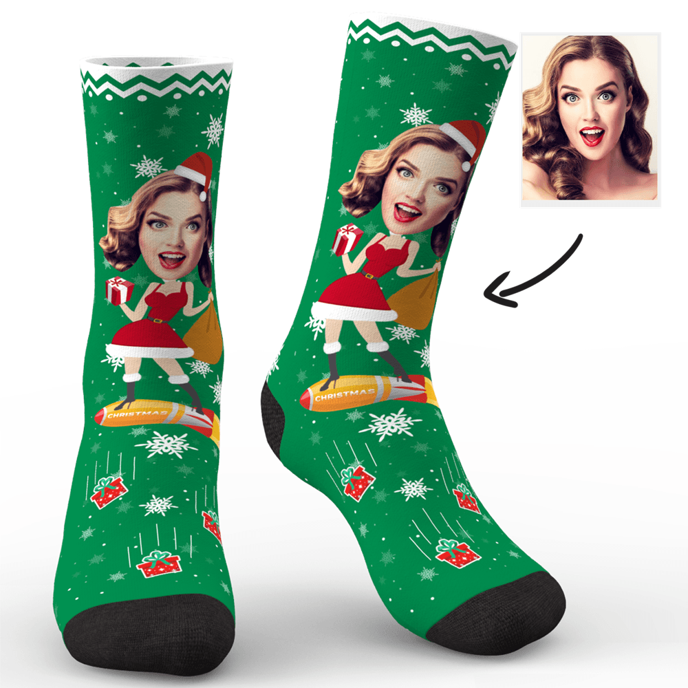 Custom Photo Socks Christmas Dog With Your Text - MyPhotoSocks