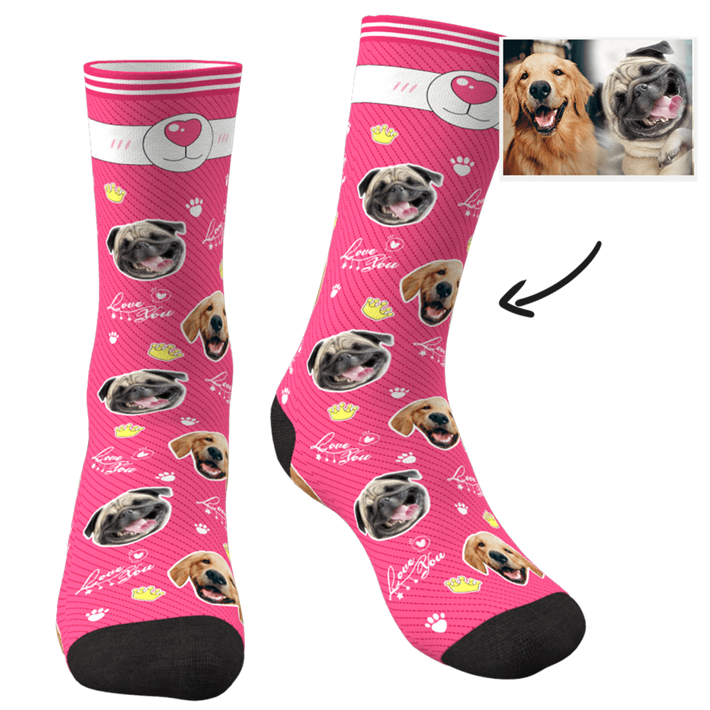 Custom Photo Socks Love You Dog With Your Text - MyPhotoSocksAU