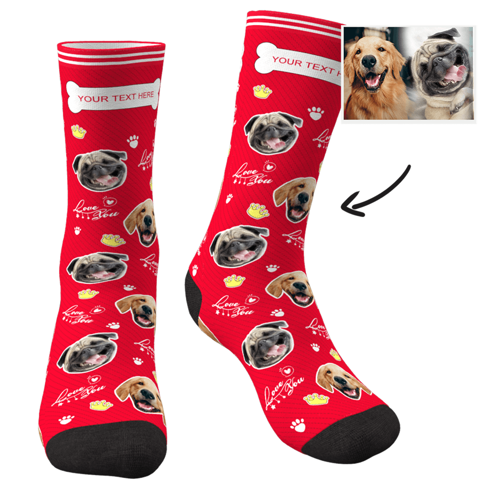 Custom Photo Socks Love You Dog With Your Text - MyPhotoSocksAU