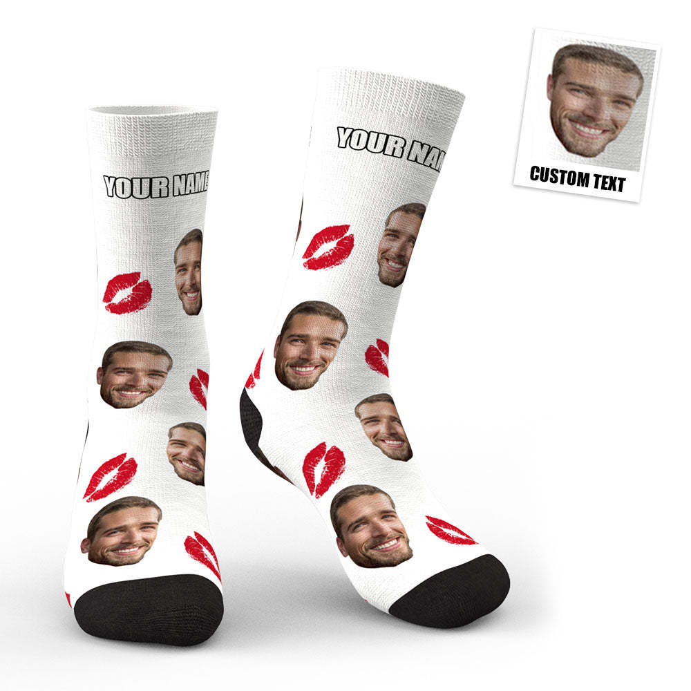 3D Preview Custom Face Red Lips Kiss Socks - My Photo Socks AU