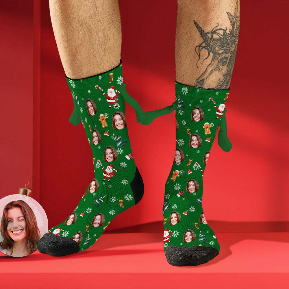 Custom Face Socks Funny Doll Mid Tube Socks Magnetic Holding Hands Socks Christmas Gifts - My Photo Socks AU