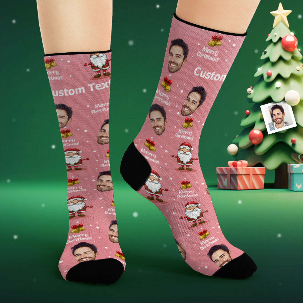 Custom Face Socks Personalized Photo Pink Socks Merry Christmas - My Photo Socks AU
