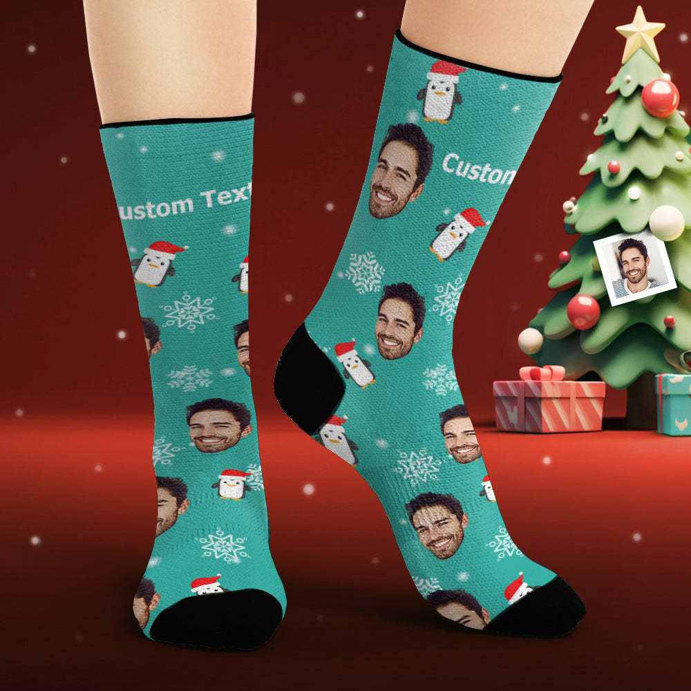 Custom Face Socks Personalized Photo Socks Christmas Penguin - My Photo Socks AU