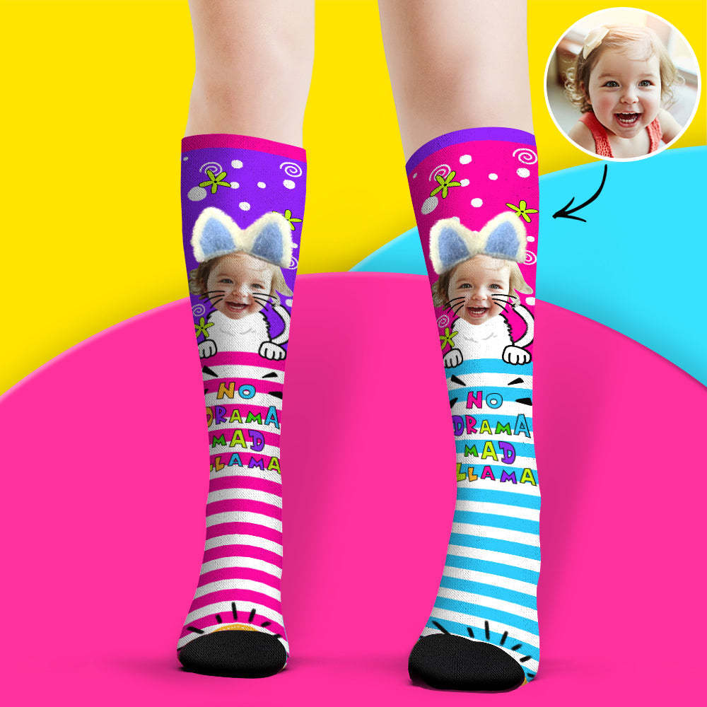 Custom Face Socks Knee High Socks 3D Cat Ear Cartoon Socks - My Photo Socks AU