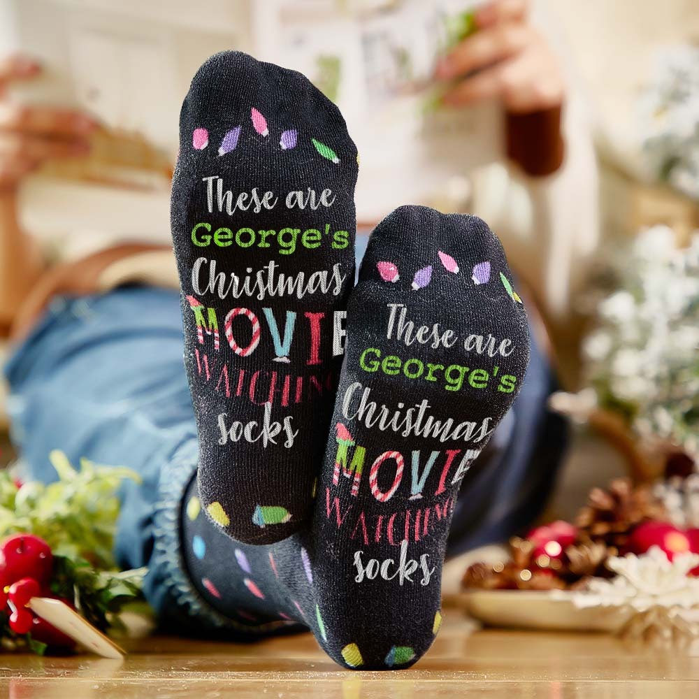 Custom Name Socks Personalized Christmas Light Socks Movies Watching Socks Merry Christmas - My Photo Socks AU