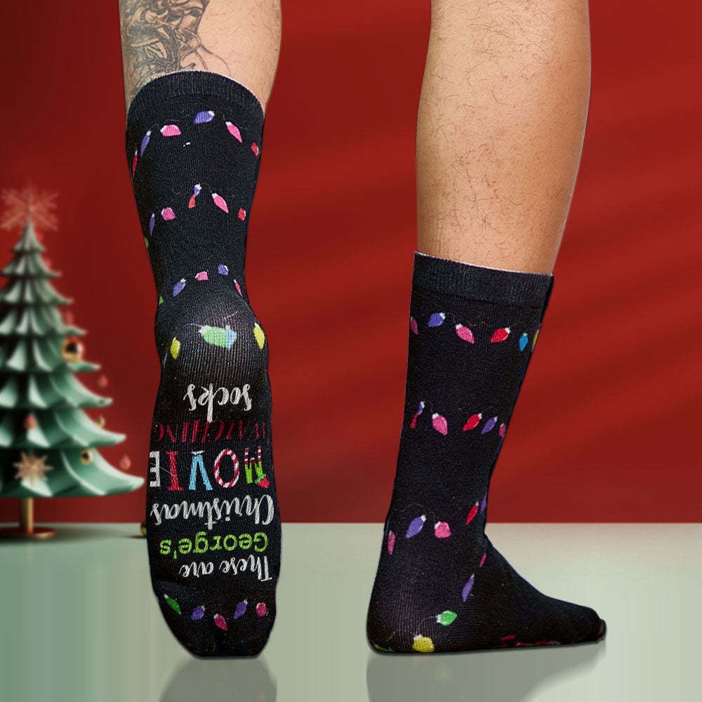 Custom Name Socks Personalized Christmas Light Socks Movies Watching Socks Merry Christmas - My Photo Socks AU