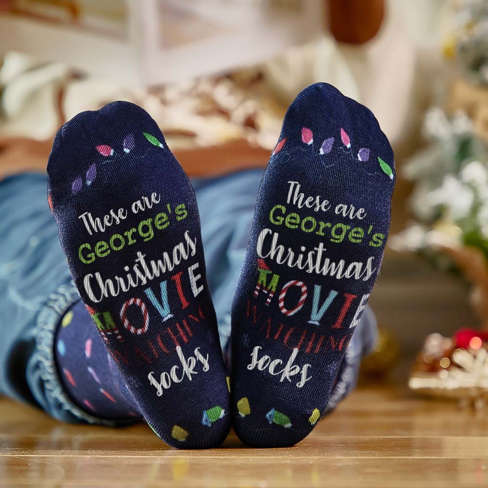 Custom Name Socks Personalized Christmas Light Socks Movies Watching Socks Merry Christmas - My Photo Socks AU