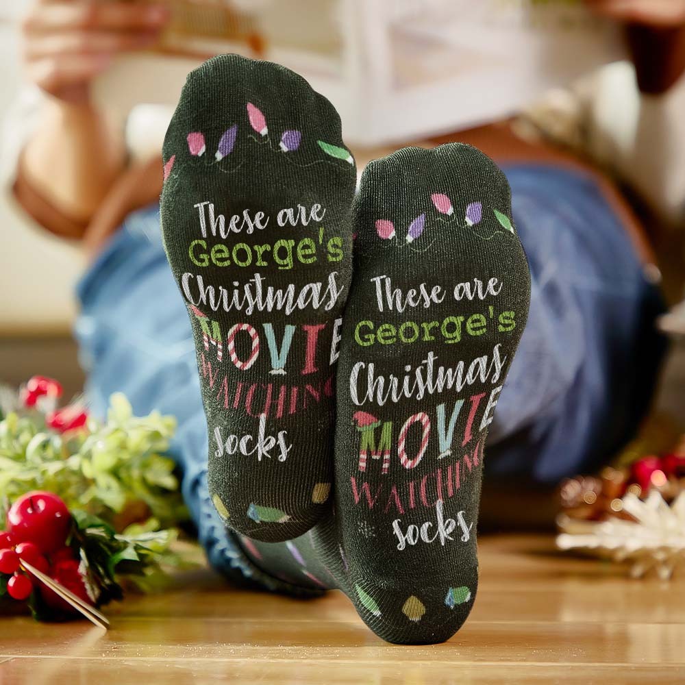 Custom Name Socks Personalized Christmas Light Socks Movies Watching Socks Merry Christmas - My Photo Socks AU