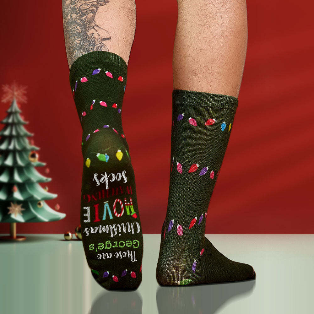 Custom Name Socks Personalized Christmas Light Socks Movies Watching Socks Merry Christmas - My Photo Socks AU