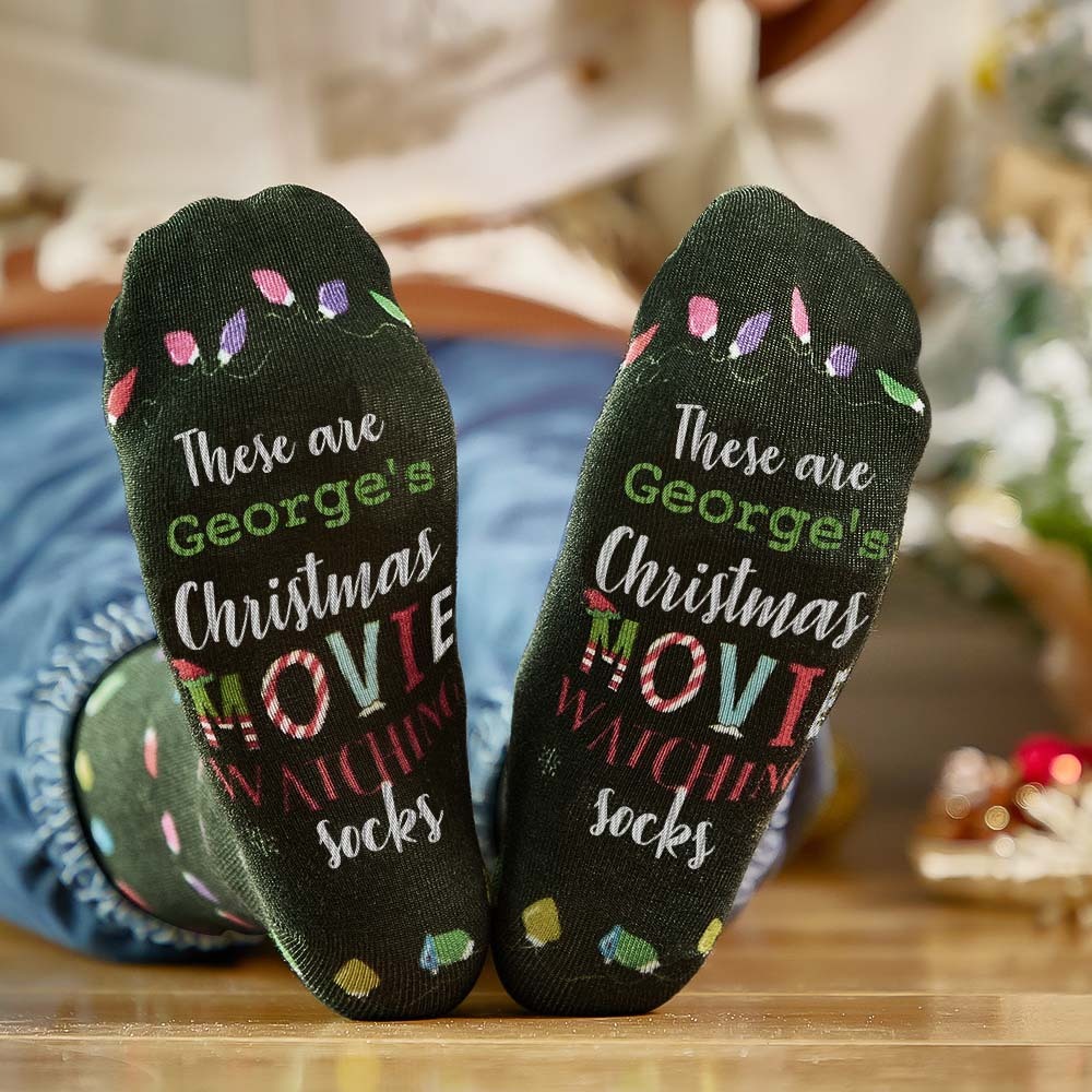 Custom Name Socks Personalized Christmas Light Socks Movies Watching Socks Merry Christmas - My Photo Socks AU