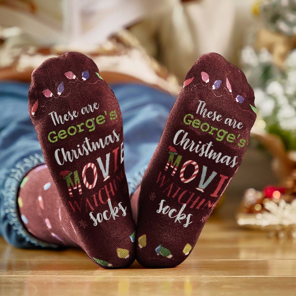Custom Name Socks Personalized Christmas Light Socks Movies Watching Socks Merry Christmas - My Photo Socks AU