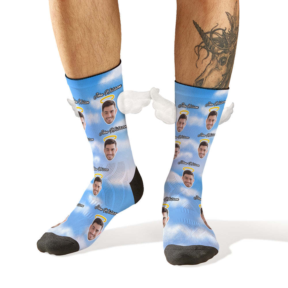 Custom Face Socks with Name 3D Magnetic Wing Socks Remembering Loved Ones Gifts - My Photo Socks AU