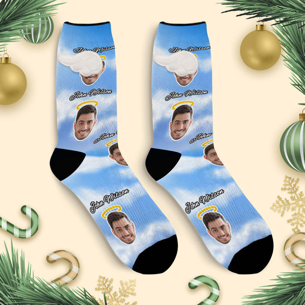 Custom Face Socks with Name 3D Magnetic Wing Socks Remembering Loved Ones Gifts - My Photo Socks AU