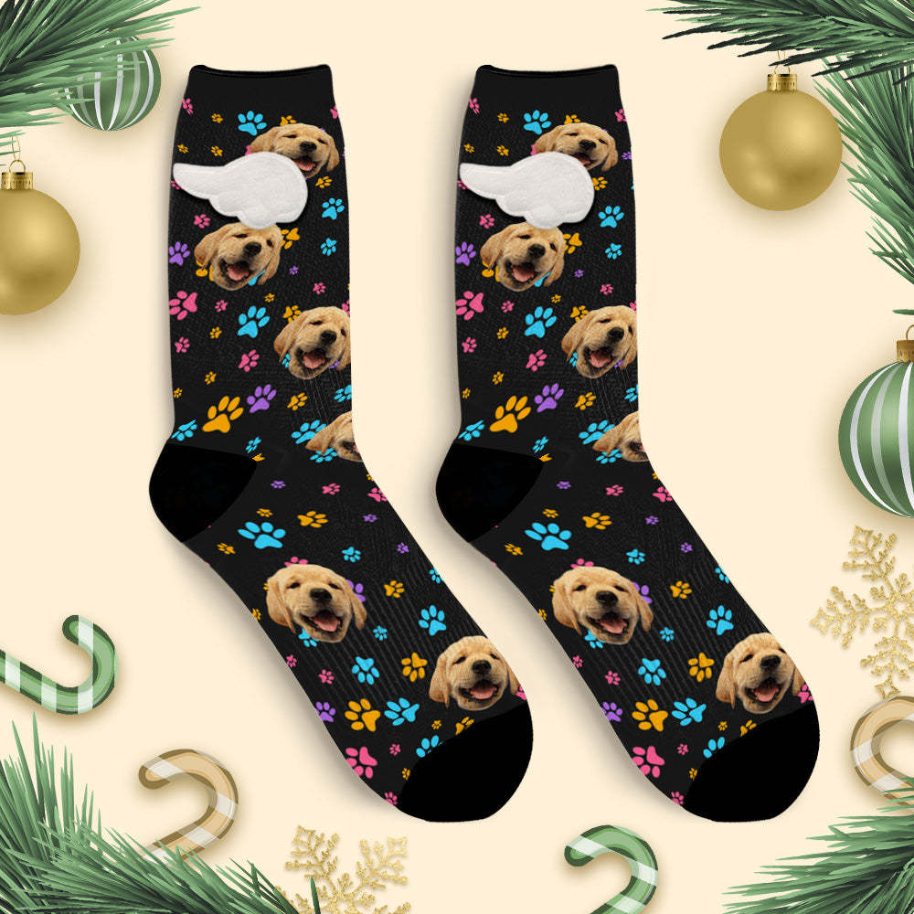 Custom Dog Face Socks Colorful Dog Paw Prints 3D Magnetic Wing Socks for Pet Lover - My Photo Socks AU