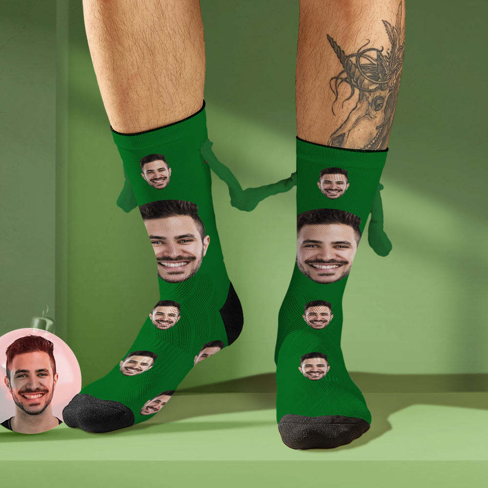 Custom Face Socks Magnetic Holding Hands Socks Funny Doll Mid Tube Socks Christmas Gifts - My Photo Socks AU