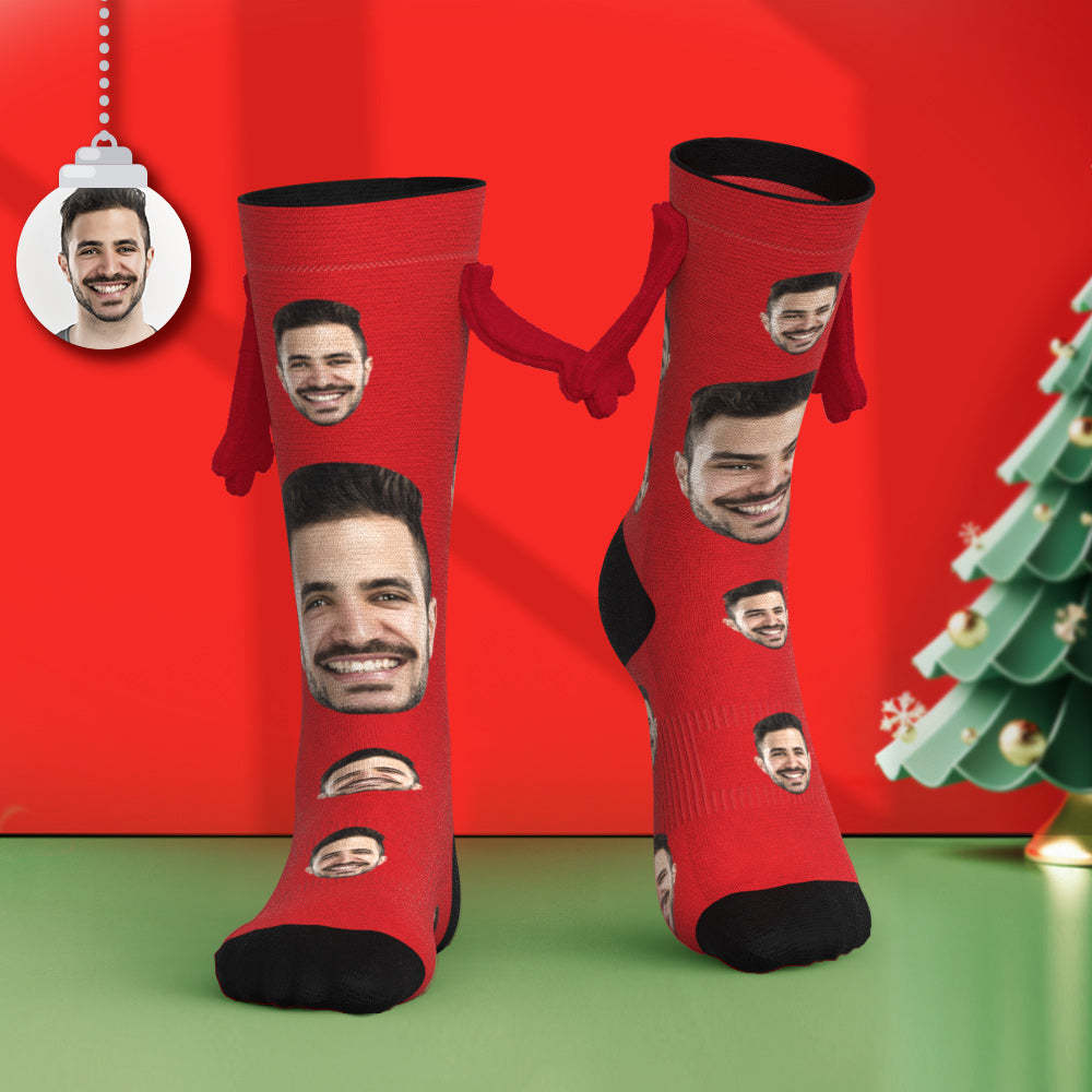 Custom Face Socks Magnetic Holding Hands Socks Funny Doll Mid Tube Socks Christmas Gifts - My Photo Socks AU