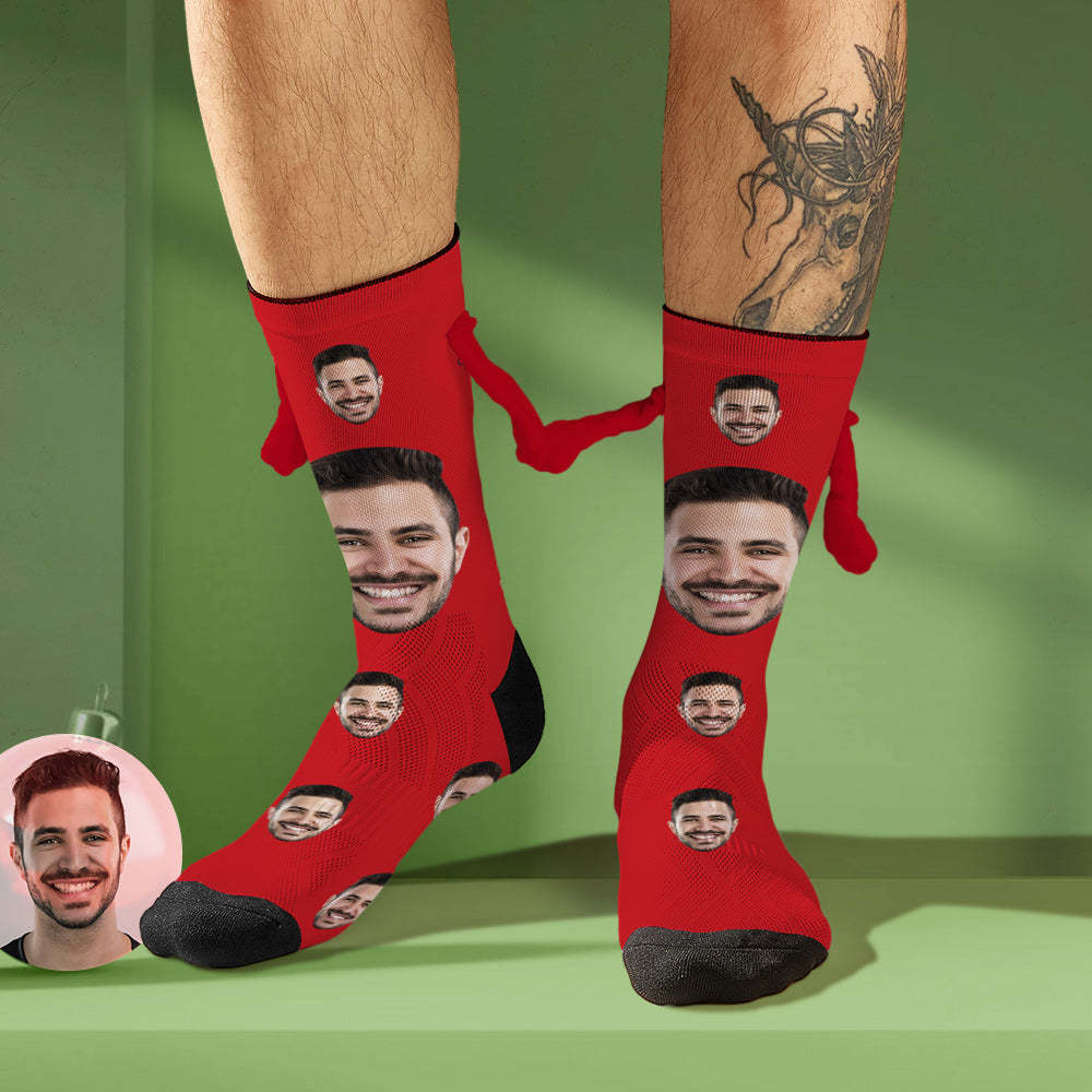 Custom Face Socks Magnetic Holding Hands Socks Funny Doll Mid Tube Socks Christmas Gifts - My Photo Socks AU