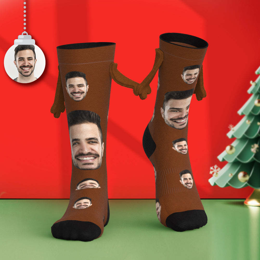 Custom Face Socks Magnetic Holding Hands Socks Funny Doll Mid Tube Socks Christmas Gifts - My Photo Socks AU