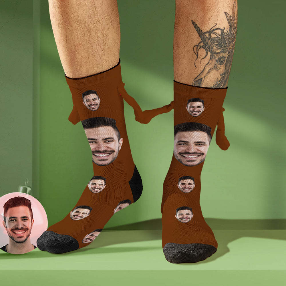 Custom Face Socks Magnetic Holding Hands Socks Funny Doll Mid Tube Socks Christmas Gifts - My Photo Socks AU