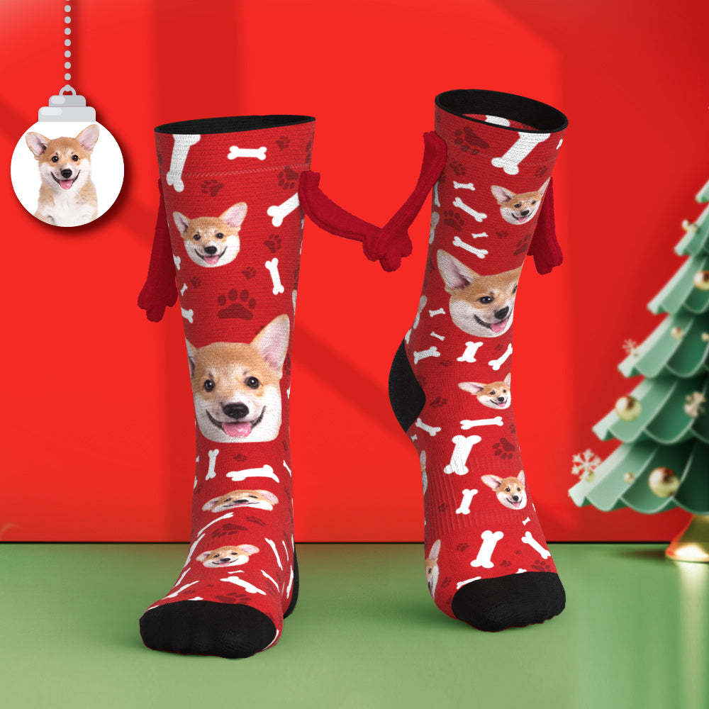 Custom Dog Face Socks Funny Doll Mid Tube Socks Magnetic Holding Hands Socks Christmas Gifts - My Photo Socks AU