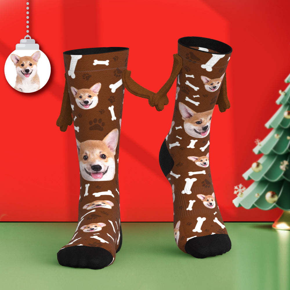 Custom Dog Face Socks Funny Doll Mid Tube Socks Magnetic Holding Hands Socks Christmas Gifts - My Photo Socks AU