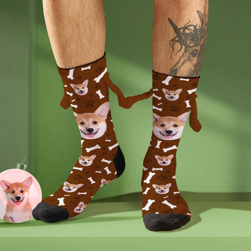 Custom Dog Face Socks Funny Doll Mid Tube Socks Magnetic Holding Hands Socks Christmas Gifts - My Photo Socks AU