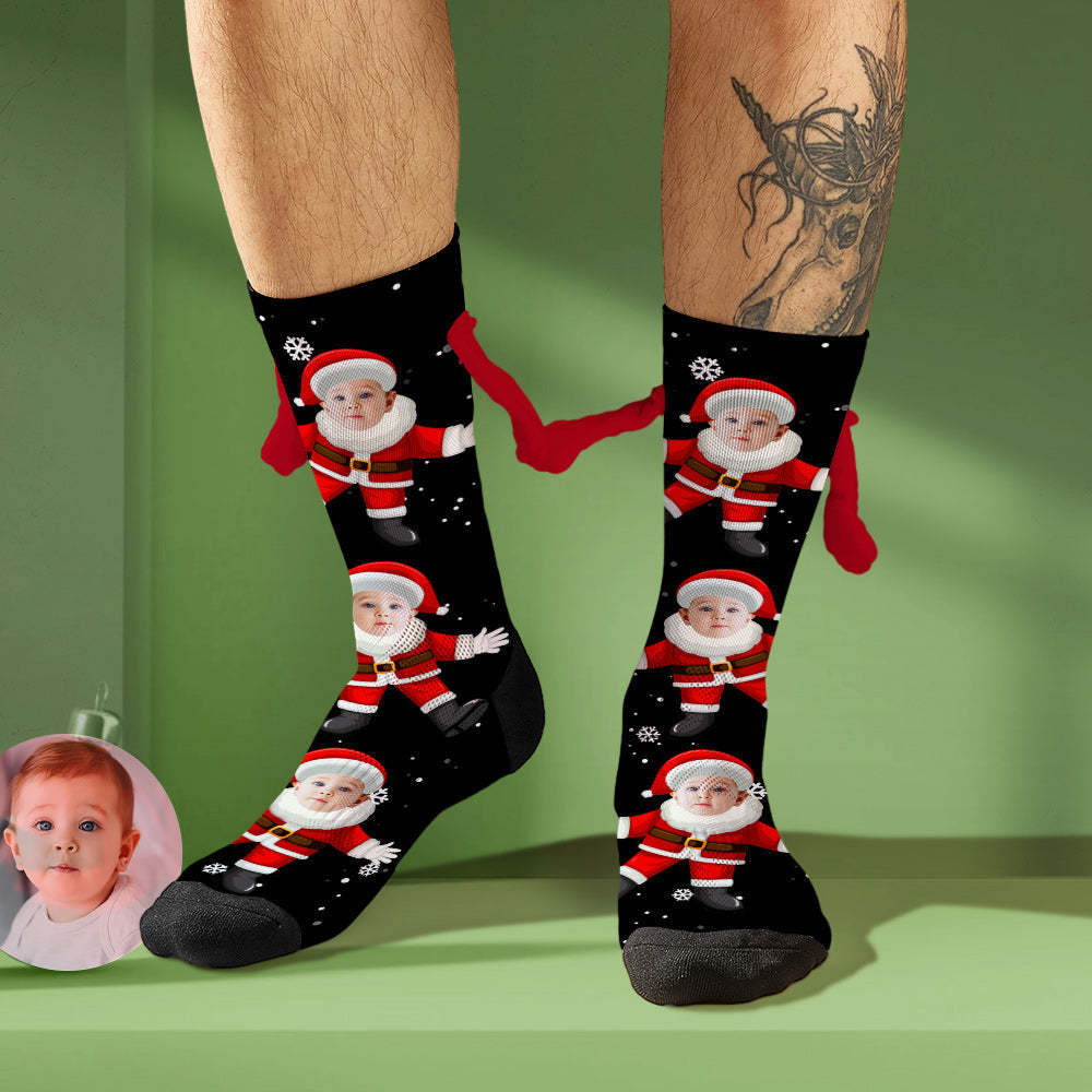 Custom Face Socks Funny Doll Mid Tube Socks Magnetic Holding Hands Socks Cute Santa Claus - My Photo Socks AU