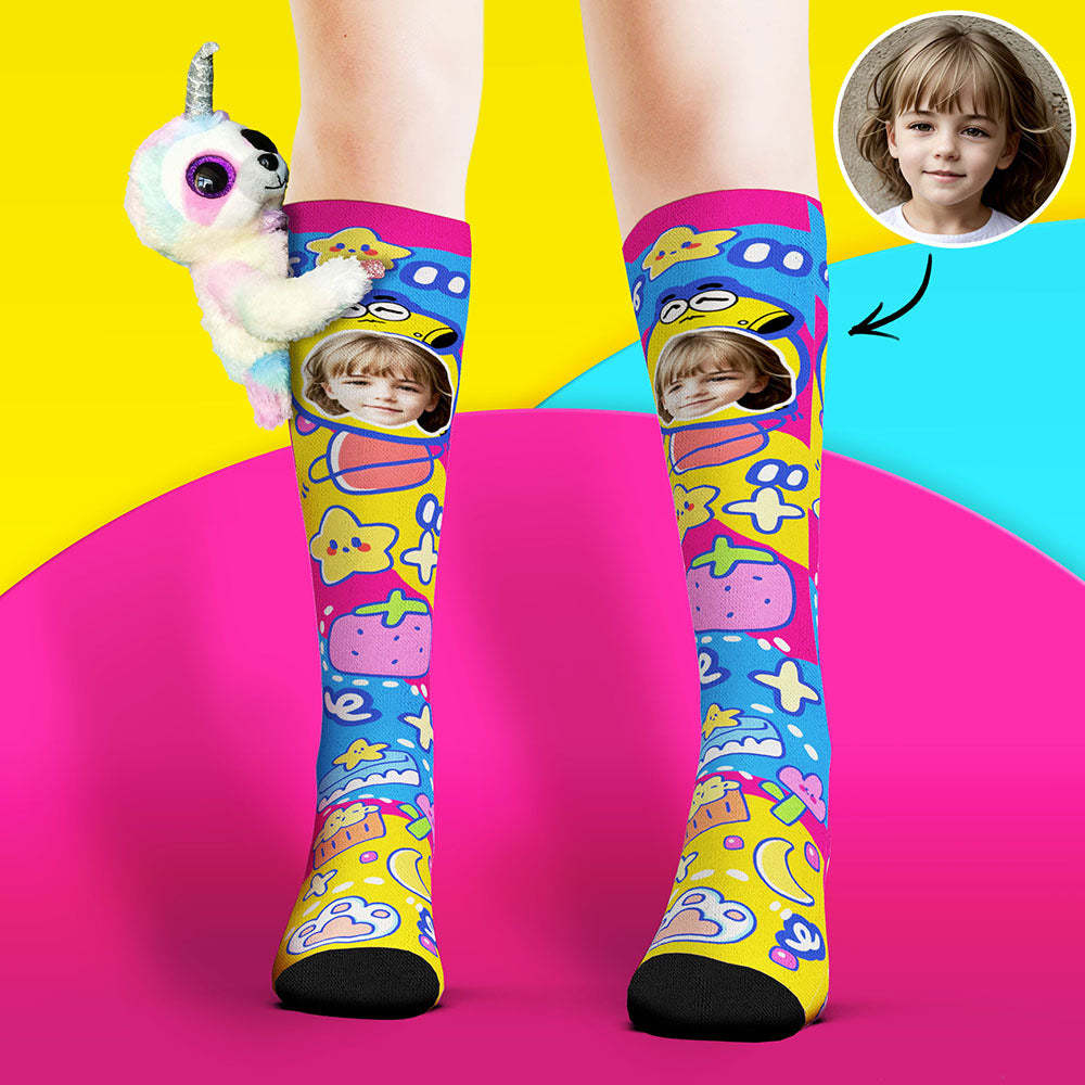 Custom Socks Knee High Face Socks Sloth Doll Colorful Socks - My Photo Socks AU