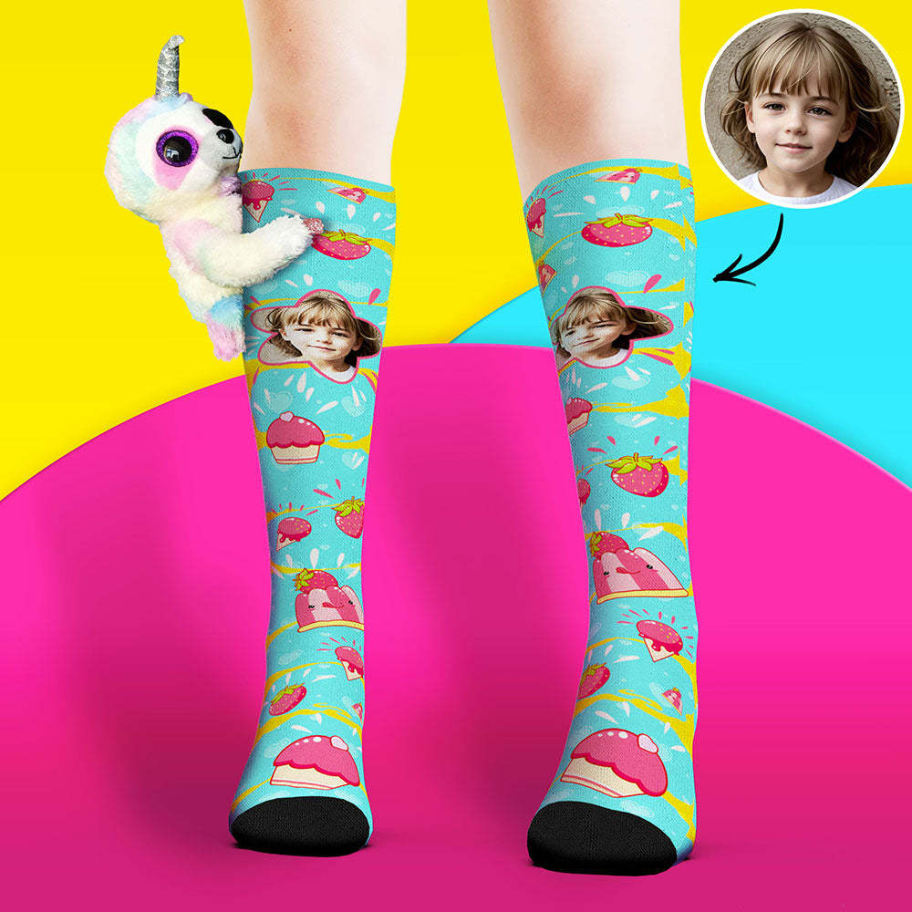 Custom Socks Knee High Face Socks Sloth Doll Pink Dessert Socks - My Photo Socks AU