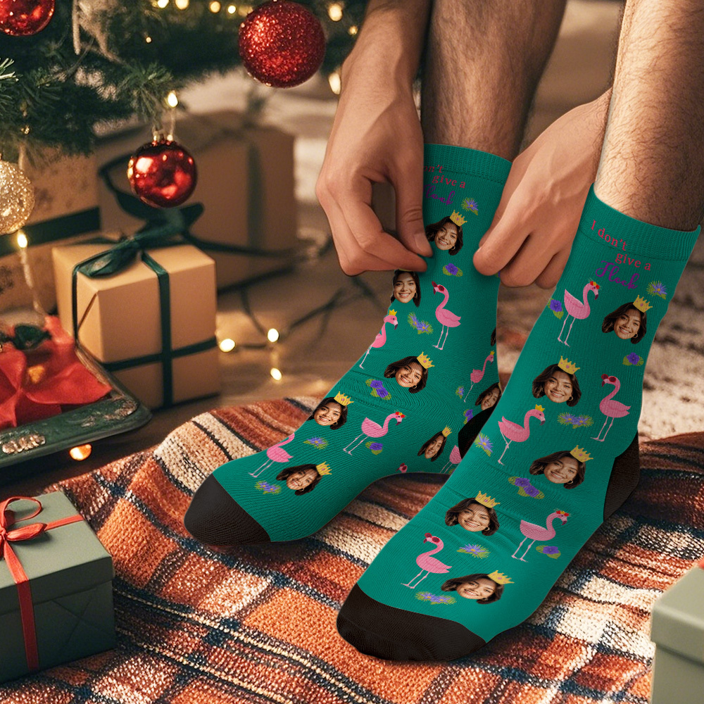 Christmas Socks Custom Full Face Photo Socks Personalized Funny Custom Design Best Gift Idea for Xmas Red Color