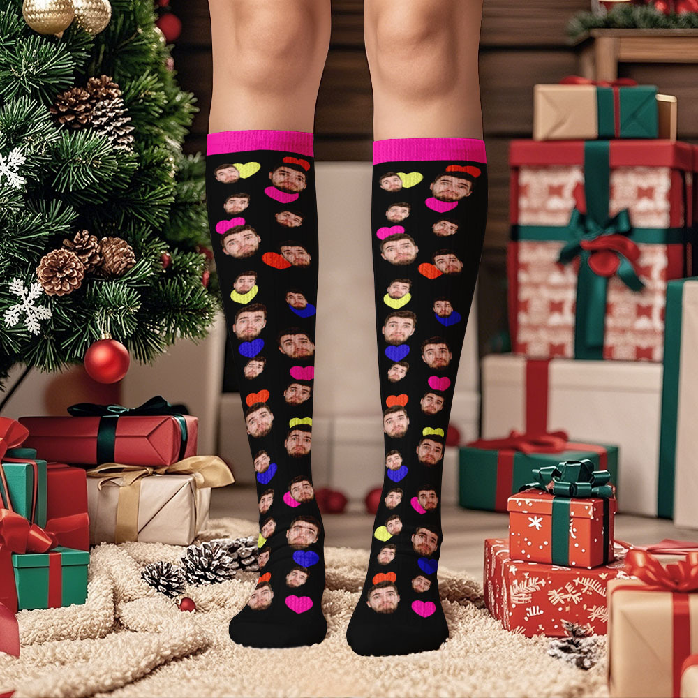 Custom Face Knee High Socks Personalized Socks Merry Christmas - MyPhotoSocksAu