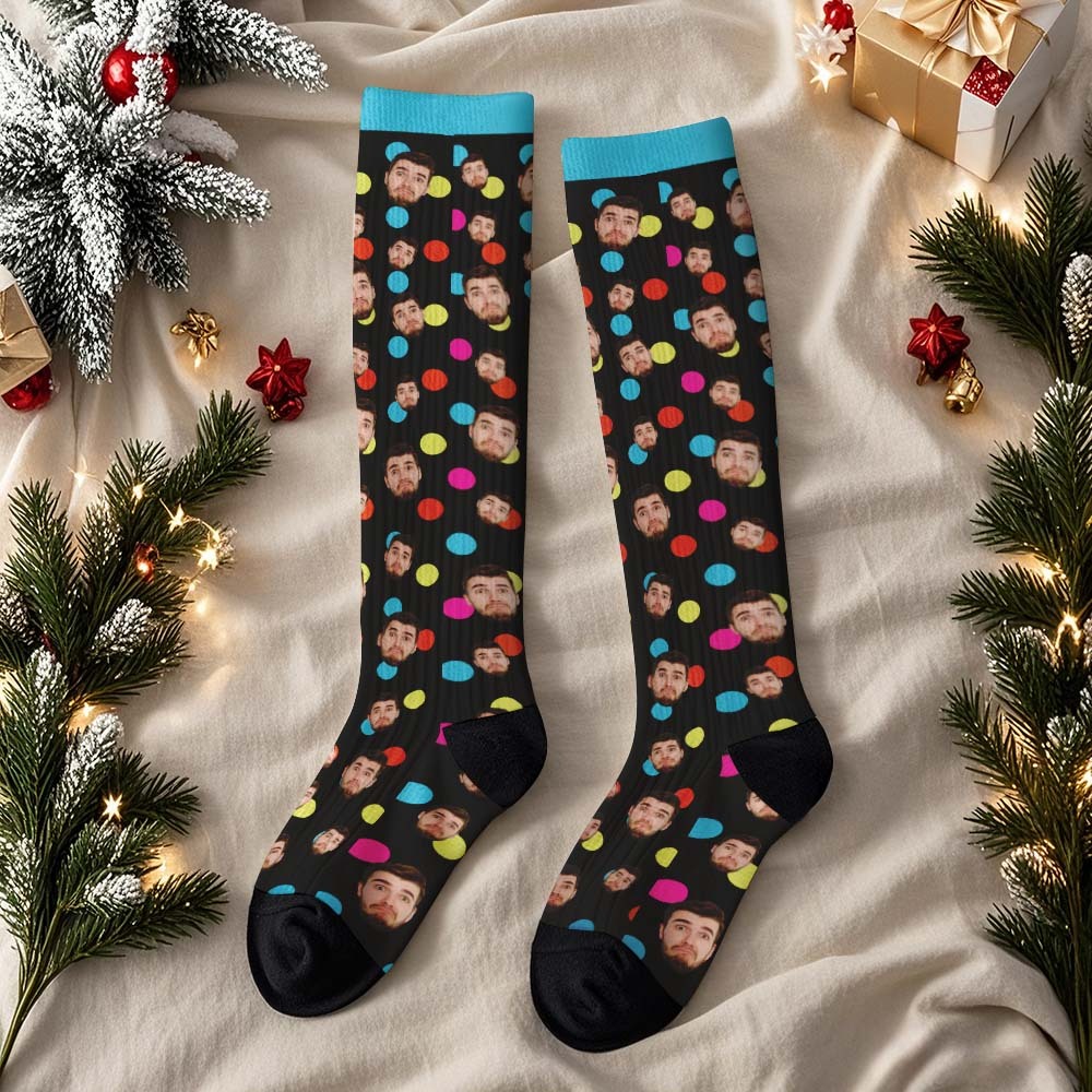 Custom Face Knee High Socks Personalized Socks Merry Christmas - MyPhotoSocksAu