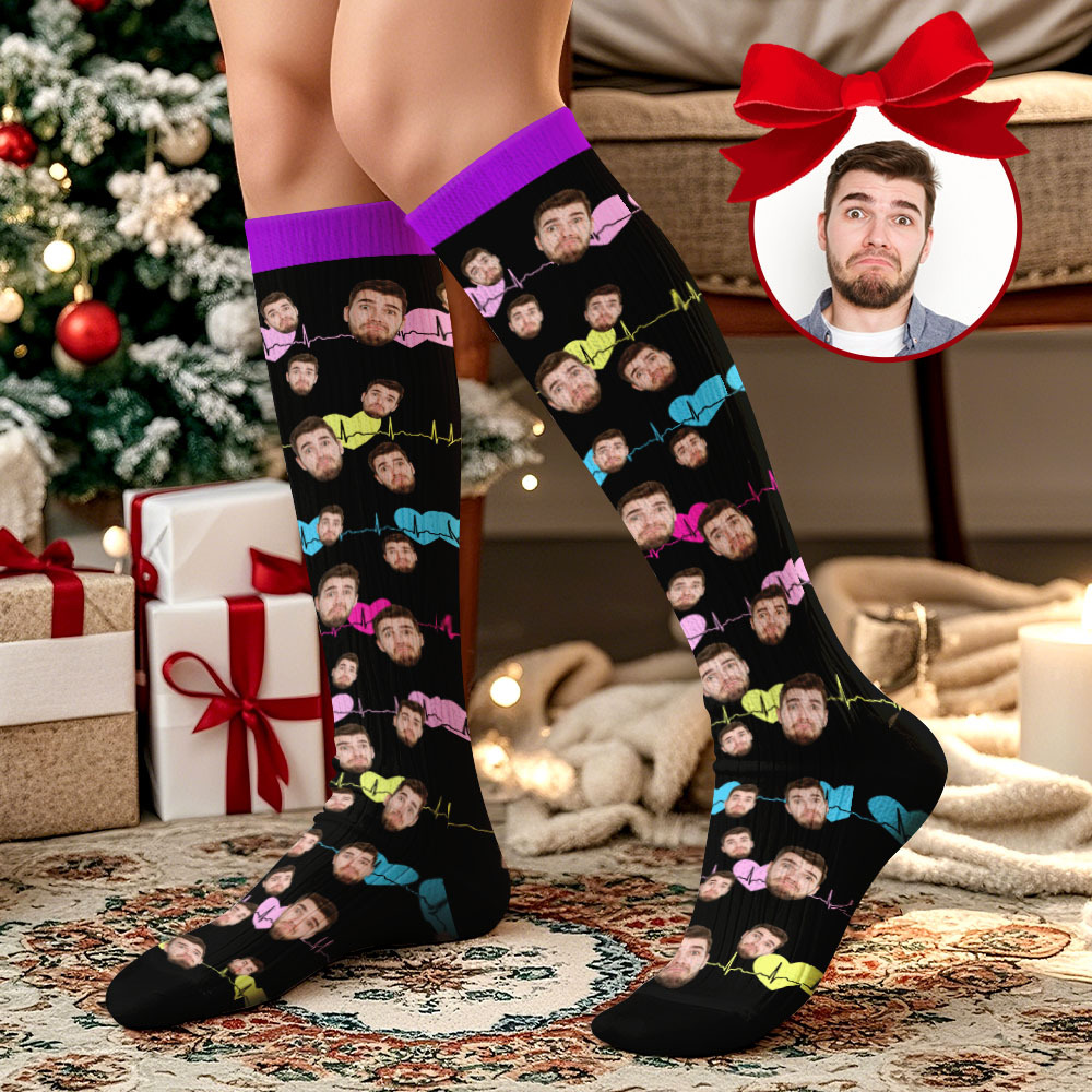 Custom Face Knee High Socks Personalized Socks Merry Christmas - MyPhotoSocksAu