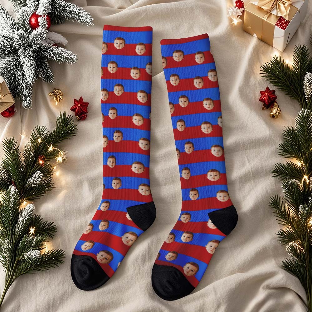 Custom Face Knee High Socks Personalized Socks Merry Christmas - MyPhotoSocksAu