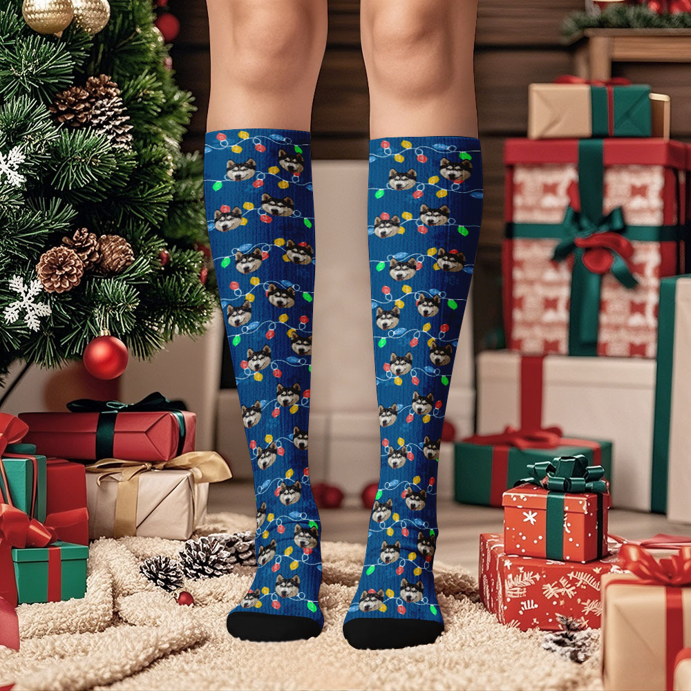 Custom Face Knee High Socks Personalized Socks Merry Christmas - MyPhotoSocksAu
