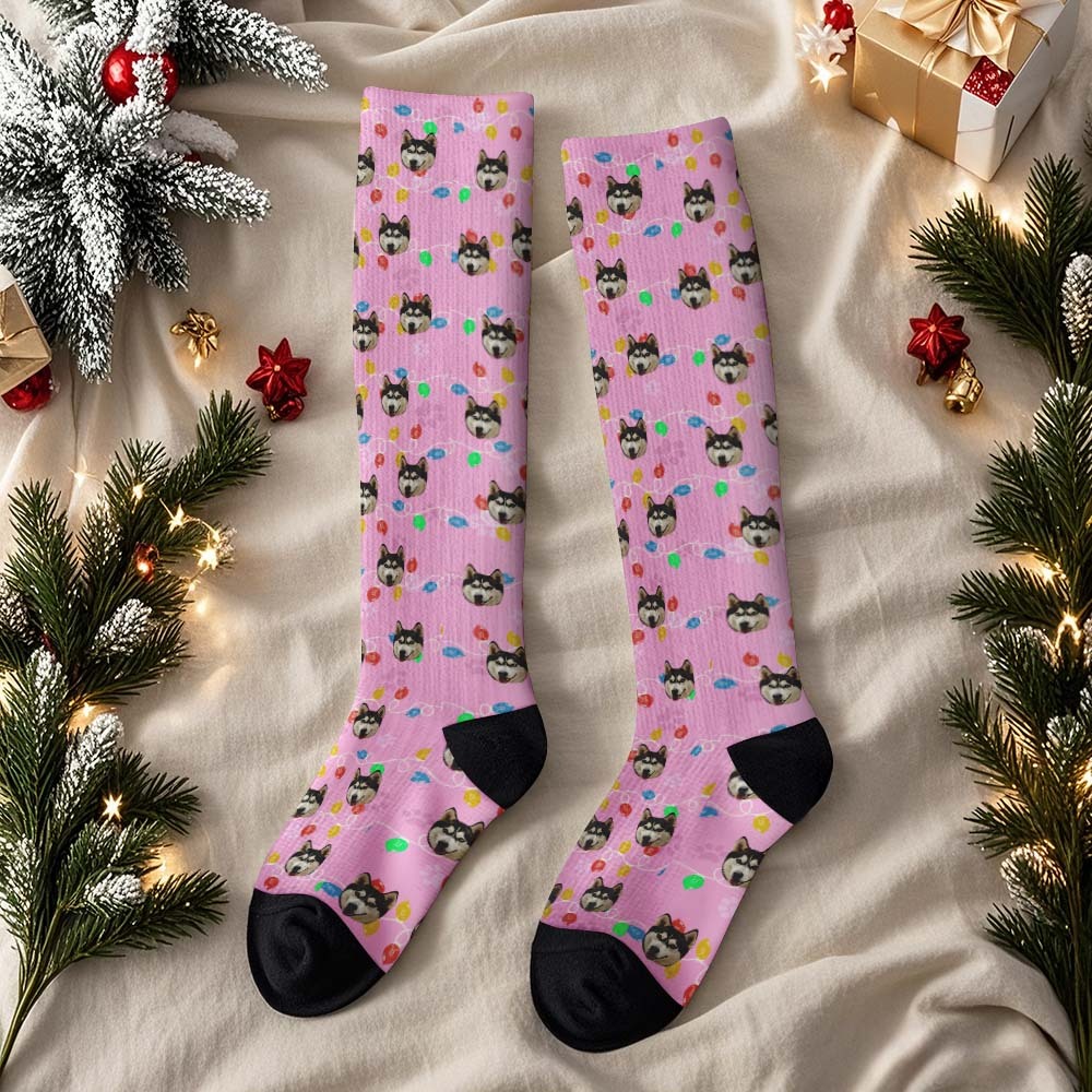 Custom Face Knee High Socks Personalized Socks Merry Christmas - MyPhotoSocksAu