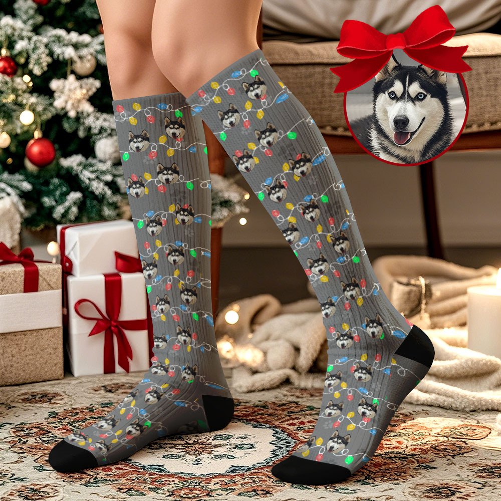Custom Face Knee High Socks Personalized Socks Merry Christmas - MyPhotoSocksAu