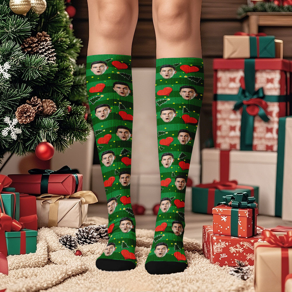 Custom Face Knee High Socks Personalized Socks Merry Christmas - MyPhotoSocksAu