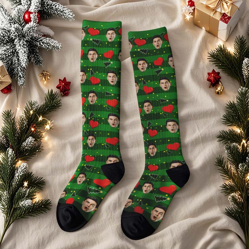 Custom Face Knee High Socks Personalized Socks Merry Christmas - MyPhotoSocksAu