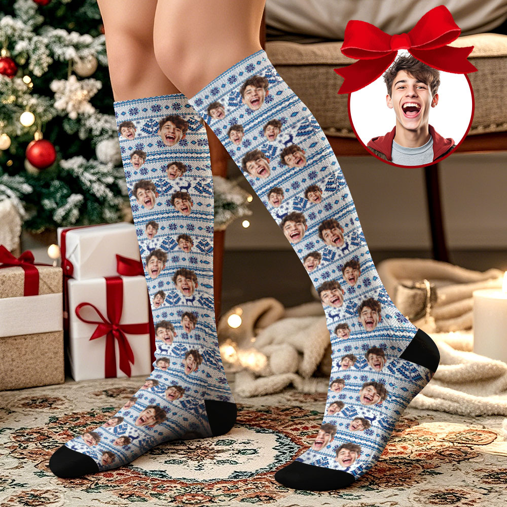 Christmas Gifts Custom Face Knee High Socks Personalized Xmas Socks Merry Christmas Heart - MyPhotoSocksAu