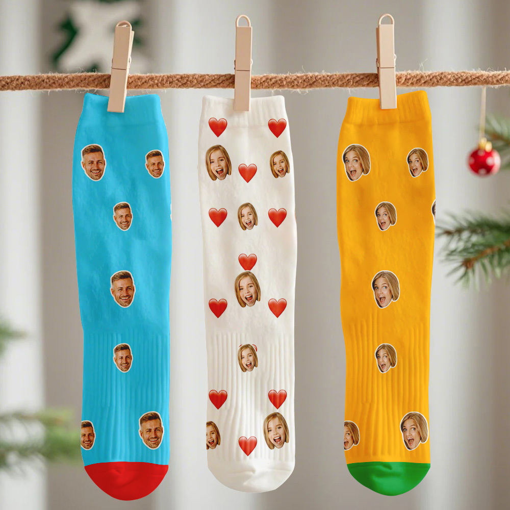 Custom Preview Full Face Photo Printed Socks Personalized Custom Designs Best Gift Idea for Xmas - MyPhotoSocksAu