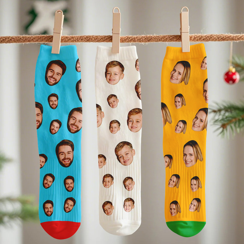 Custom Preview Full Face Photo Printed Socks Personalized Custom Designs Best Gift Idea for Xmas - MyPhotoSocksAu