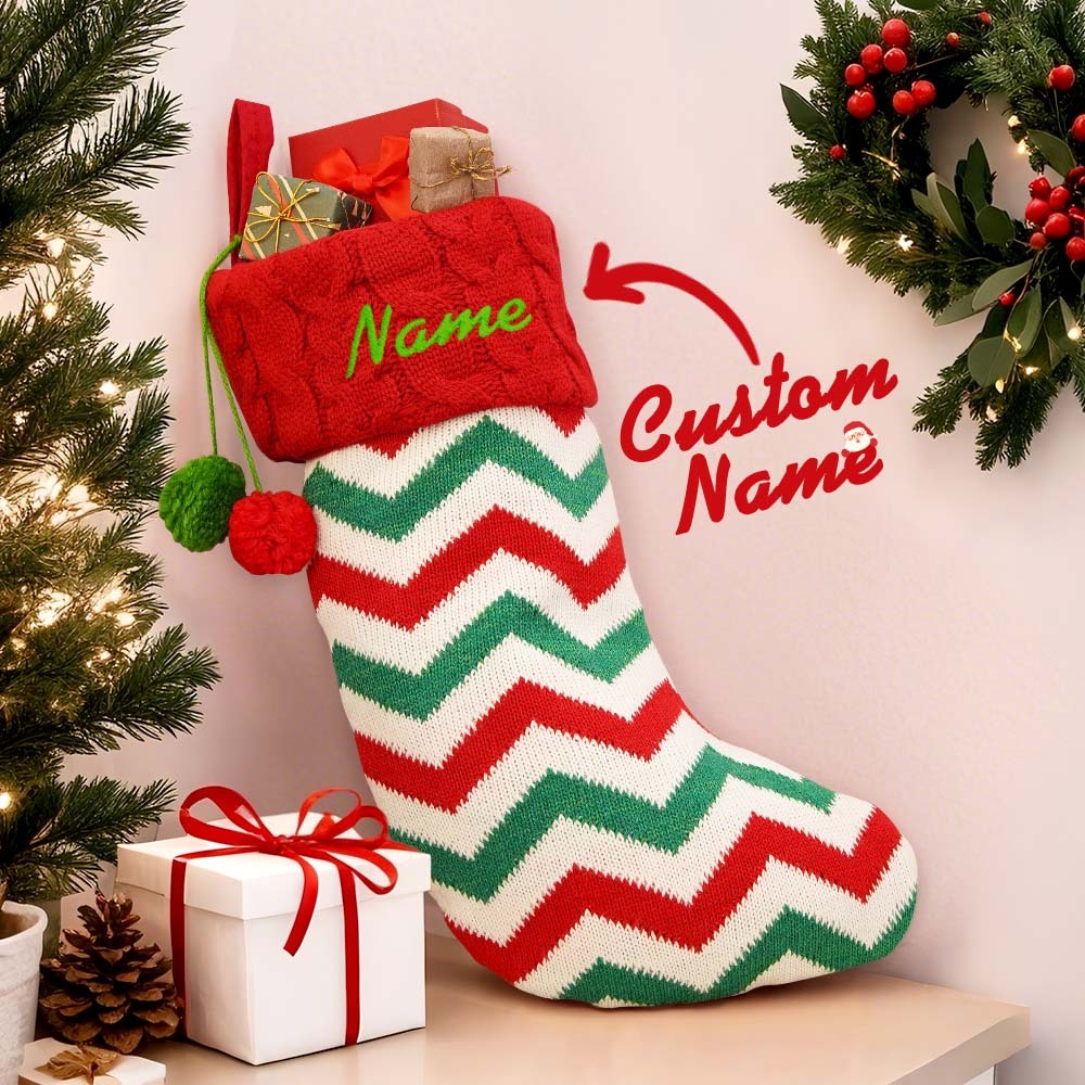 Custom Name Christmas Decoration Knitted Christmas Socks Christmas Gift Bag Knitted Christmas Tree Socks - MyPhotoSocksAu