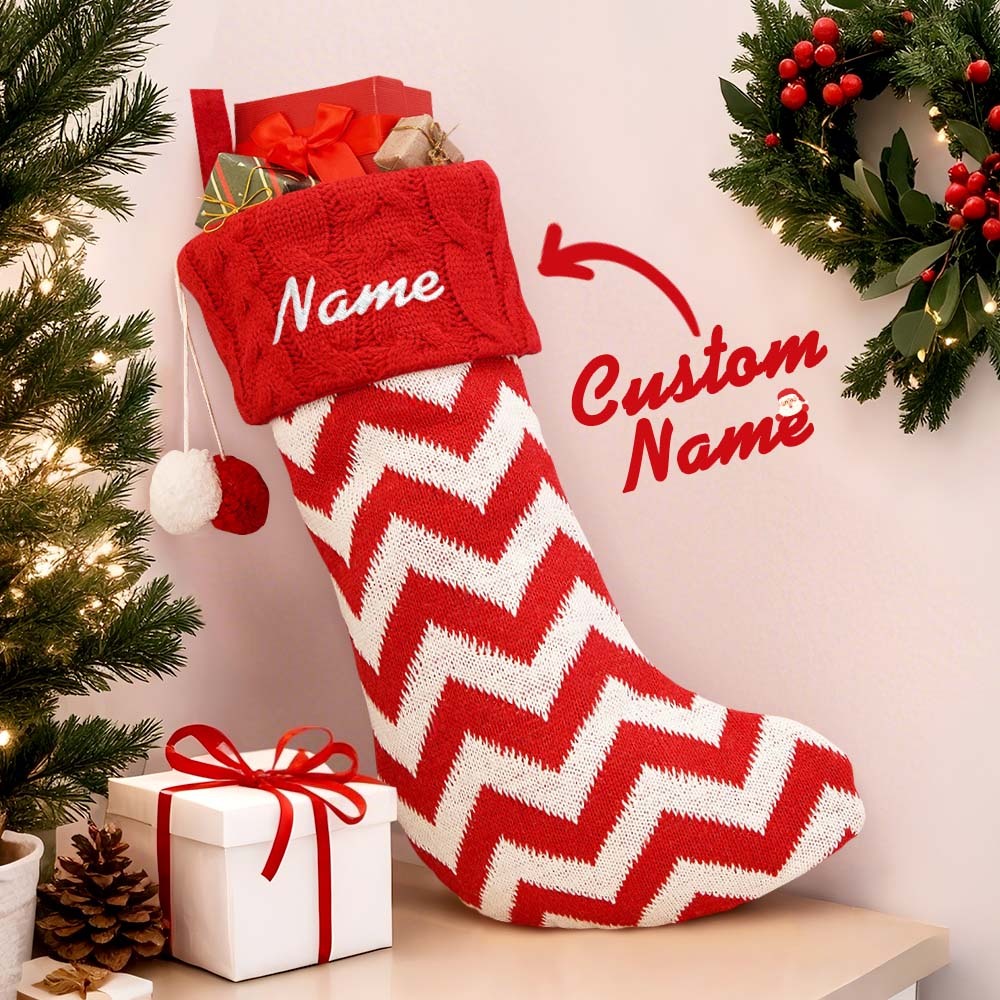 Custom Name Christmas Decoration Knitted Christmas Socks Christmas Gift Bag Knitted Christmas Tree Socks - MyPhotoSocksAu