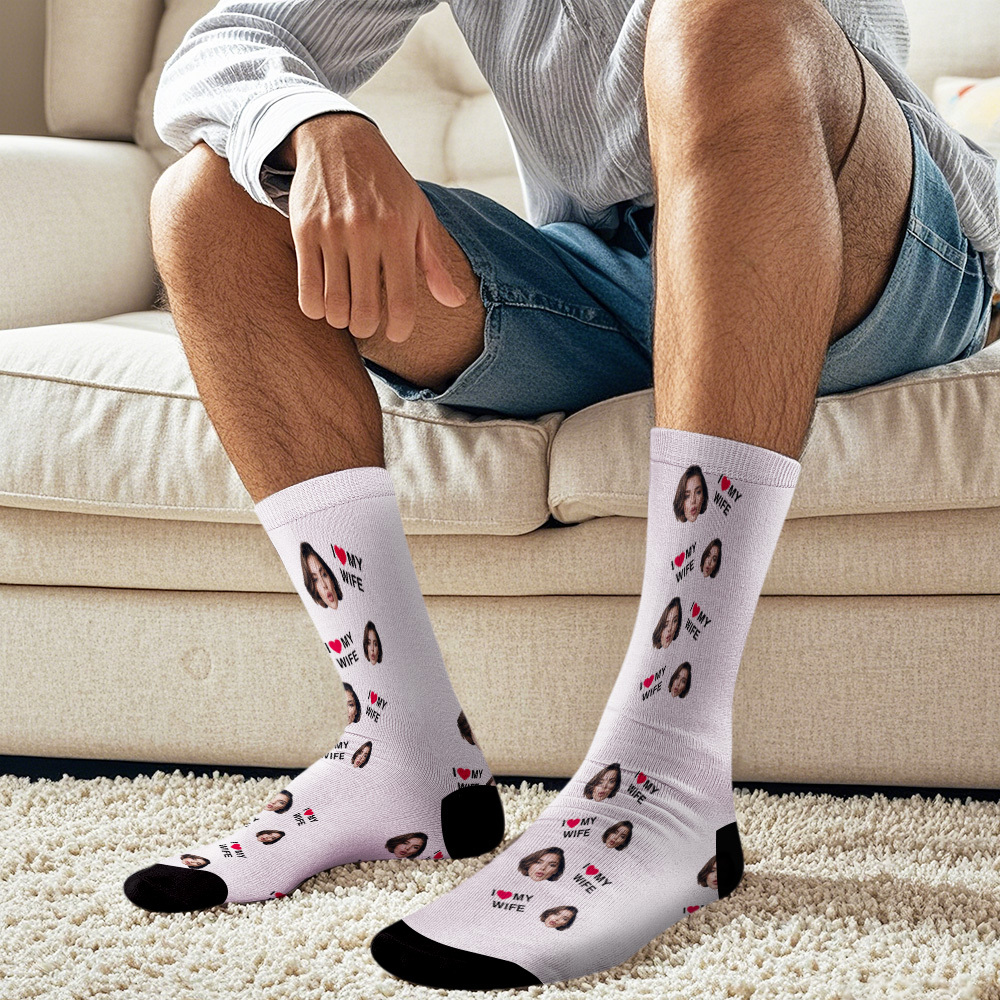 Custom Face Socks Gift I Love My Wife Face Socks - MyPhotoSocksAu