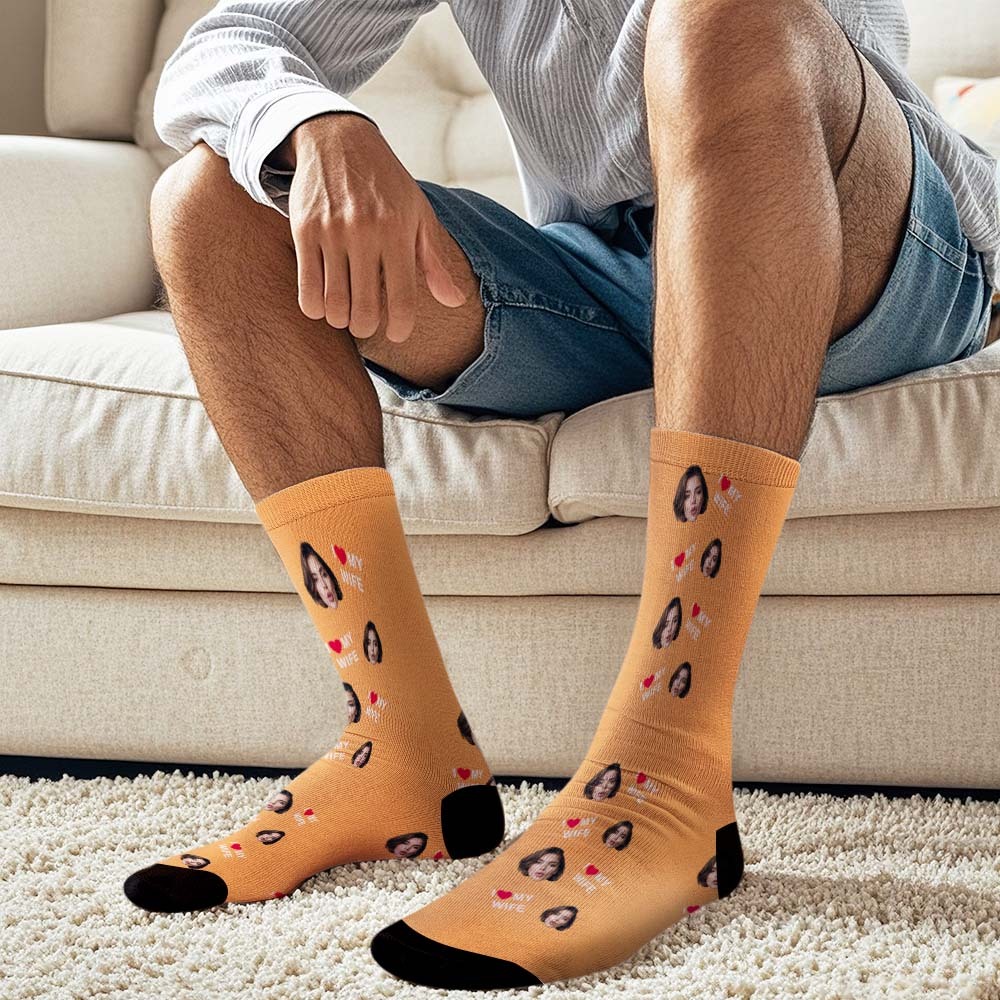 Custom Face Socks Gift I Love My Wife Face Socks - MyPhotoSocksAu