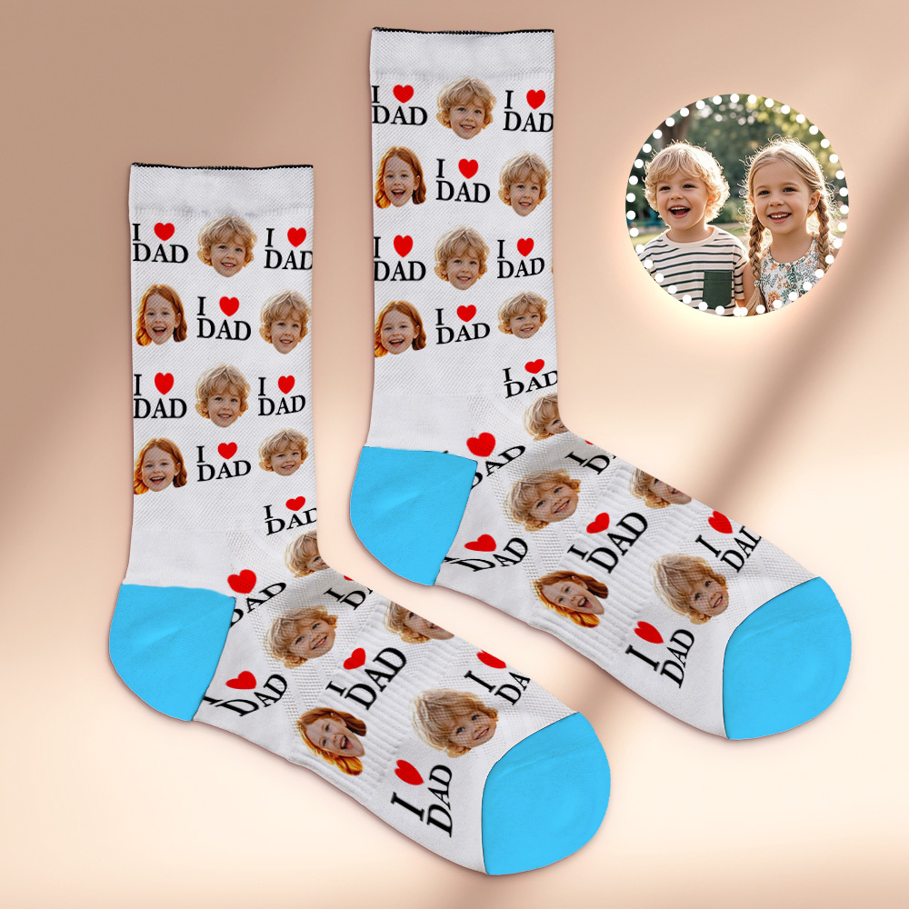 Custom Full Face Photo Print Socks Colorful Socks High Heels Personalized Custom Design Best Gift For Father'S Day - MyPhotoSocksAu