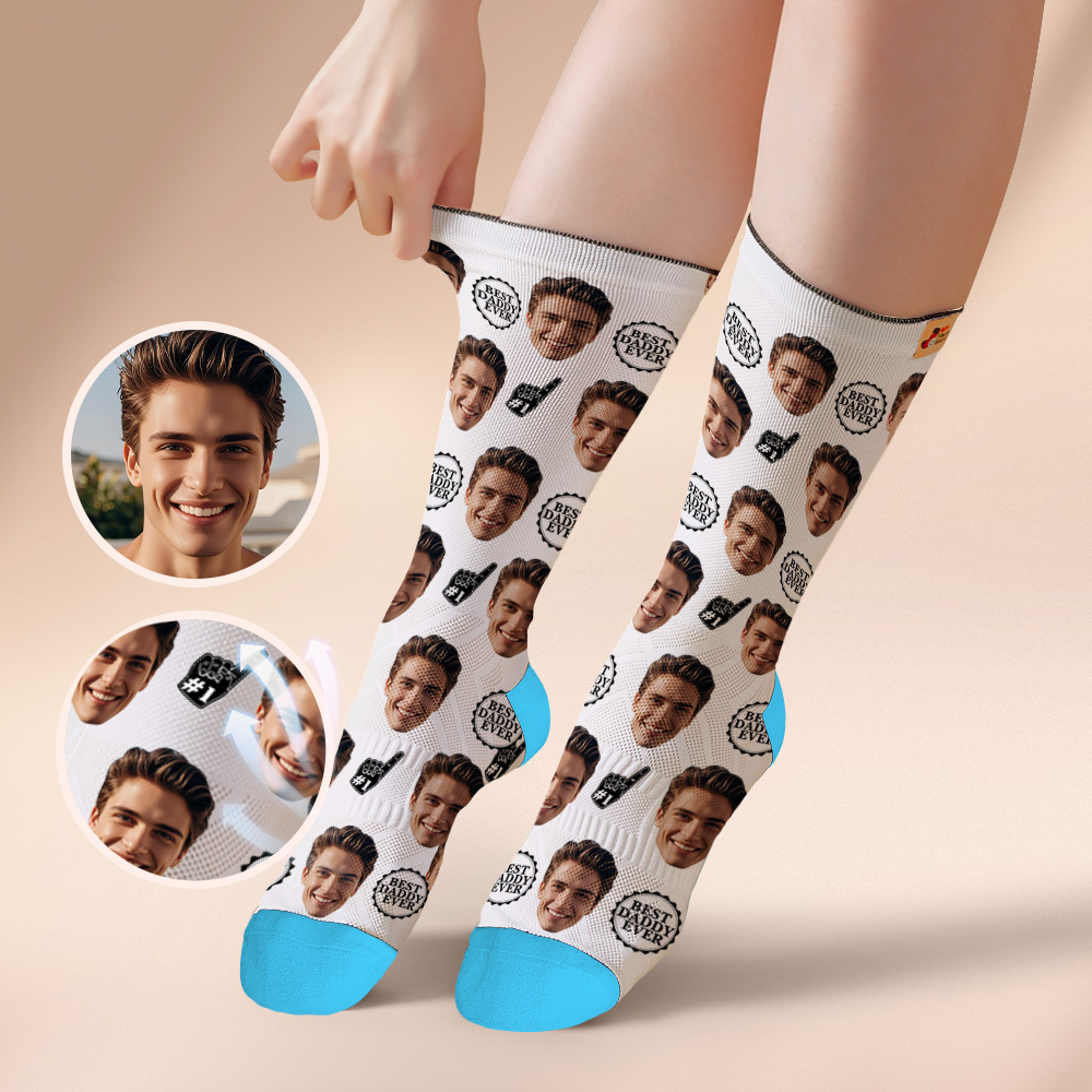 Custom Full Face Photo Print Socks Colorful Best Dad Ever Socks Personalized Custom Design Best Gift Idea For Father - MyPhotoSocksAu